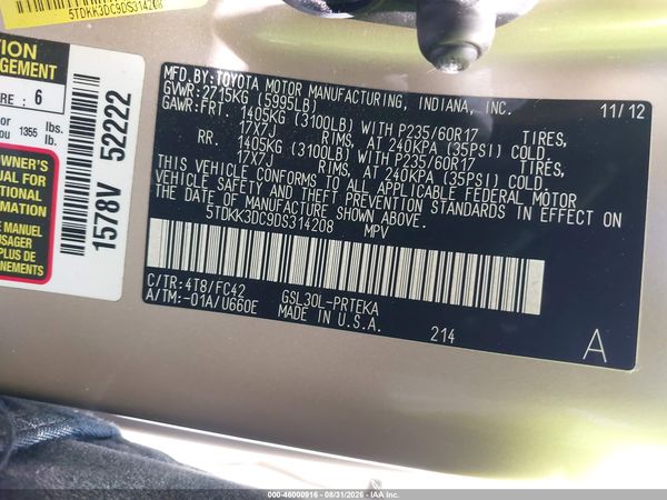 2013 TOYOTA SIENNA LE V6 8 PASSENGER — I9