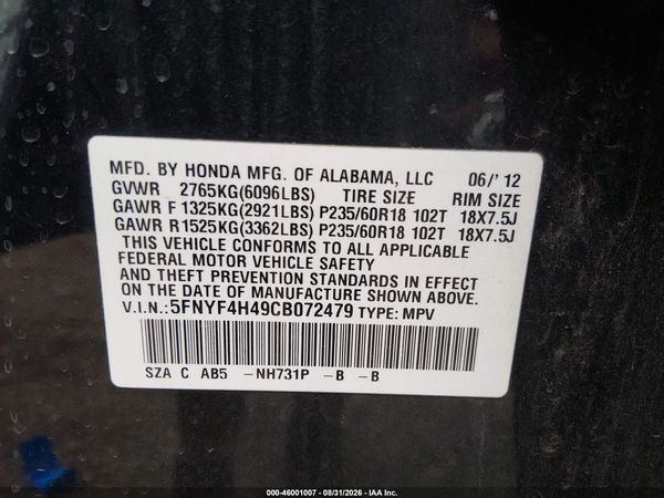2012 HONDA PILOT EX