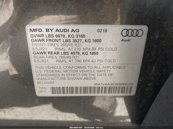 2019 AUDI E-TRON PREMIUM PLUS — I9