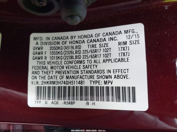 2016 HONDA CR-V EX-L — I9