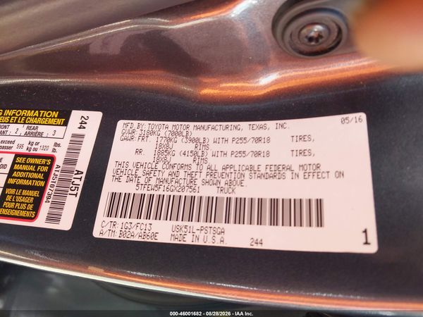 2016 TOYOTA TUNDRA SR5 5.7L V8