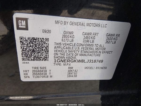 2020 CHEVROLET TRAVERSE FWD LT CLOTH — I9