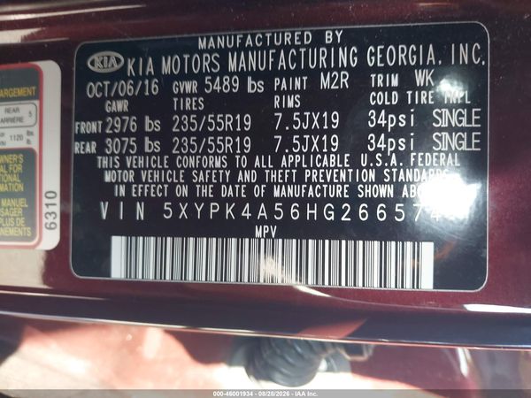 2017 KIA SORENTO 3.3L SX