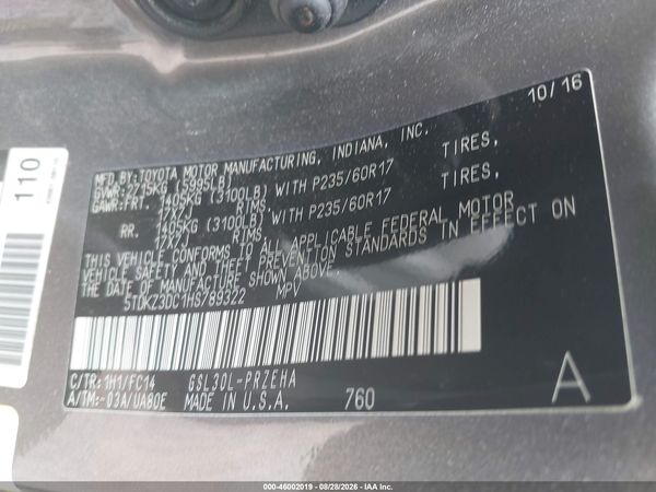 2017 TOYOTA SIENNA LE 8 PASSENGER — I9
