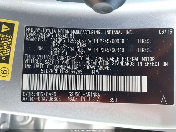 2016 TOYOTA HIGHLANDER LE PLUS V6