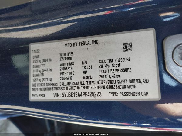 2023 TESLA MODEL 3 REAR-WHEEL DRIVE — I9