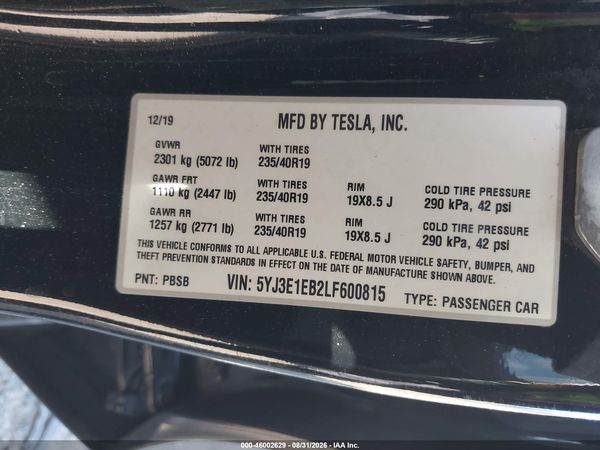 2020 TESLA MODEL 3 — I9