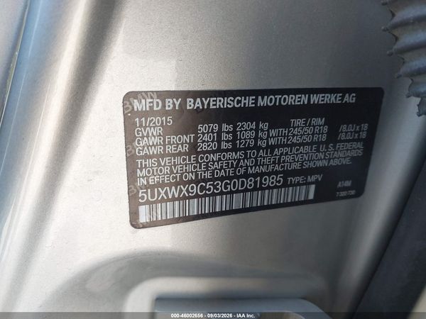 2016 BMW X3 XDRIVE28I — I9