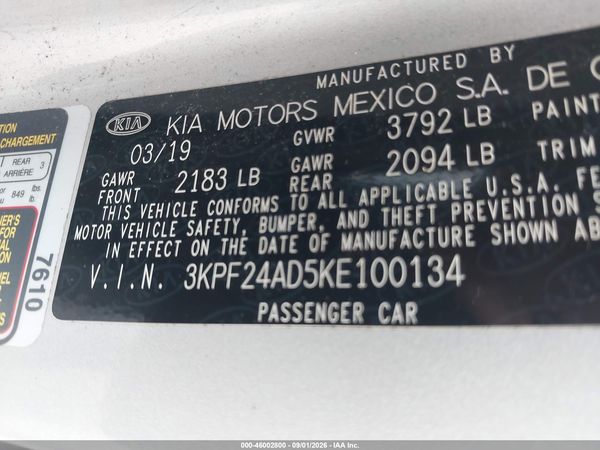 2019 KIA FORTE LXS — I9
