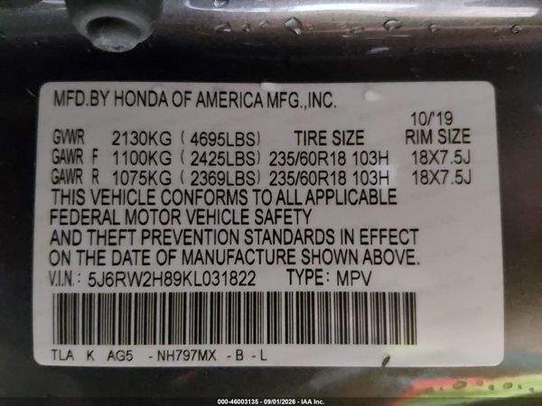 2019 HONDA CR-V EX-L — I9