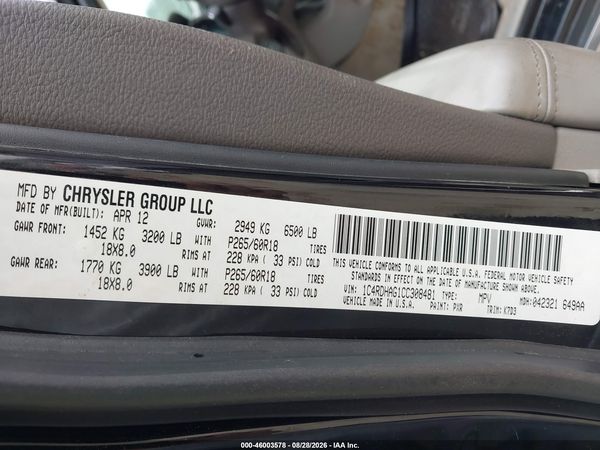 2012 DODGE DURANGO SXT