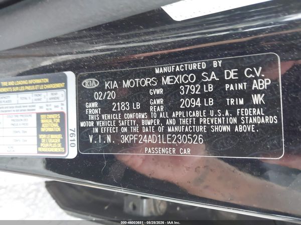2020 KIA FORTE LXS