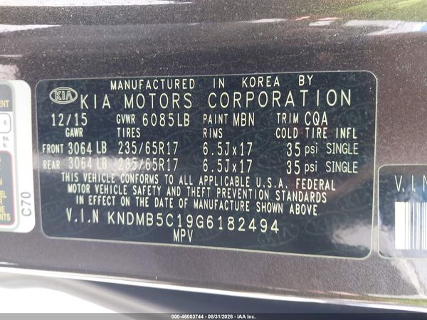 2016 KIA SEDONA LX