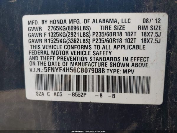 2012 HONDA PILOT EX-L
