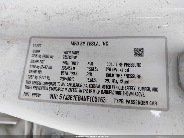 2022 TESLA MODEL 3 — I9