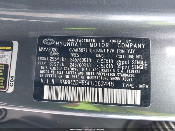 2020 HYUNDAI PALISADE SEL — I9