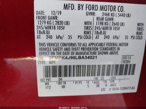 2020 FORD EDGE SEL — I9