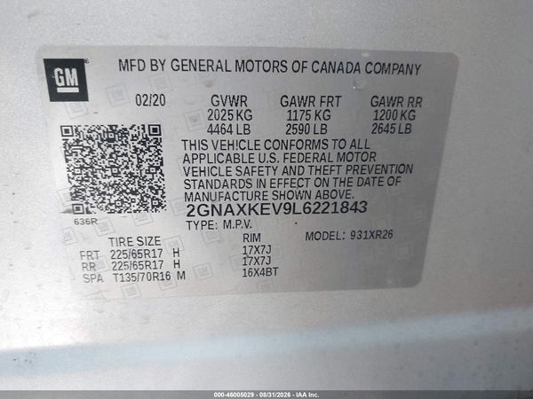 2020 CHEVROLET EQUINOX LT — I9