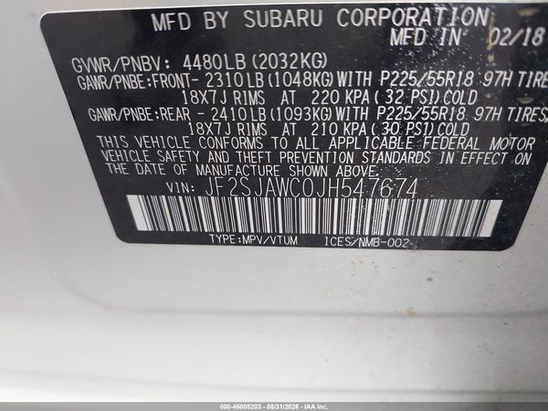 2018 SUBARU FORESTER 2.5I TOURING — I9