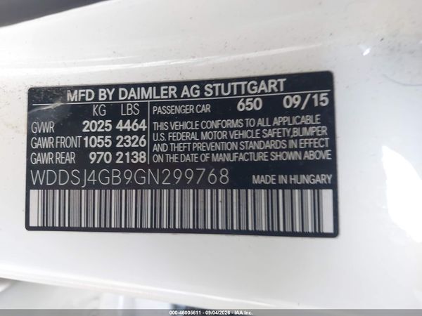 2016 MERCEDES-BENZ CLA 250 4MATIC — I9
