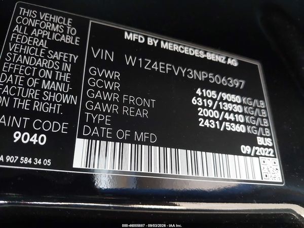 2022 MERCEDES-BENZ SPRINTER 2500 STANDARD ROOF V6 — I9