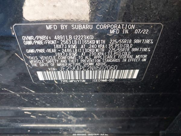 2022 SUBARU FORESTER LIMITED — I9