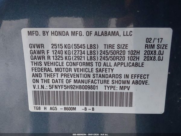 2017 HONDA PILOT TOURING