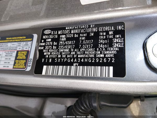 2017 KIA SORENTO 2.4L L — I9