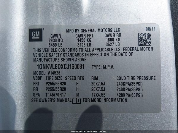 2012 CHEVROLET TRAVERSE LTZ — I9