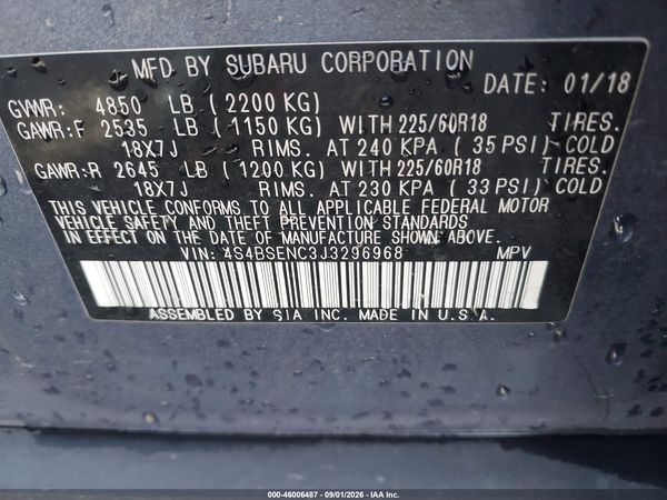 2018 SUBARU OUTBACK 3.6R LIMITED — I9