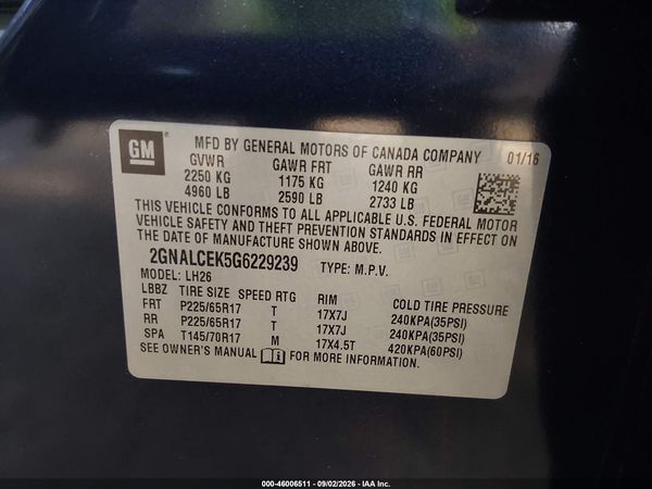 2016 CHEVROLET EQUINOX LT — I9