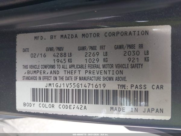 2016 MAZDA MAZDA6 I TOURING