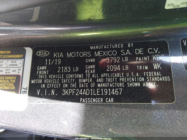 2020 KIA FORTE LXS — I9
