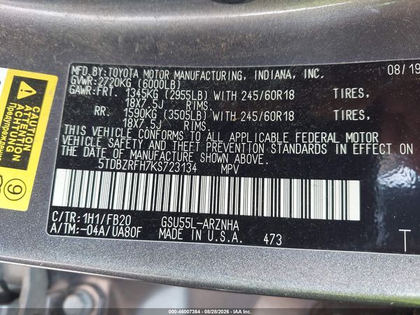 2019 TOYOTA HIGHLANDER LE