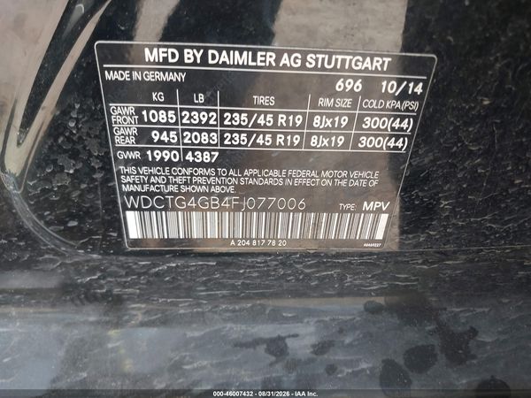 2015 MERCEDES-BENZ GLA 250 4MATIC — I9