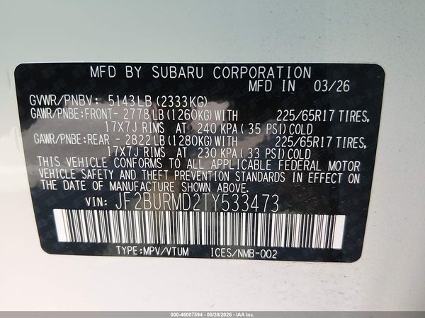 2026 SUBARU OUTBACK WILDERNESS — I9