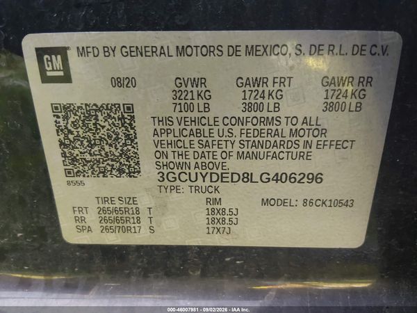 2020 CHEVROLET SILVERADO 1500 4WD  SHORT BED LT — I9