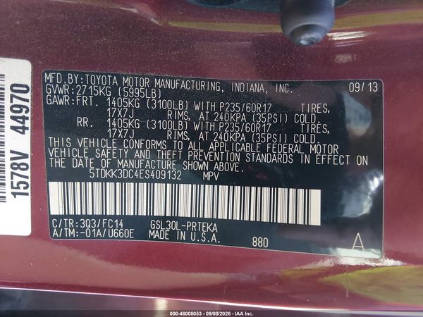 2014 TOYOTA SIENNA LE V6 8 PASSENGER — I9