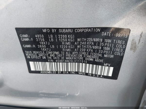 2020 SUBARU OUTBACK LIMITED — I9