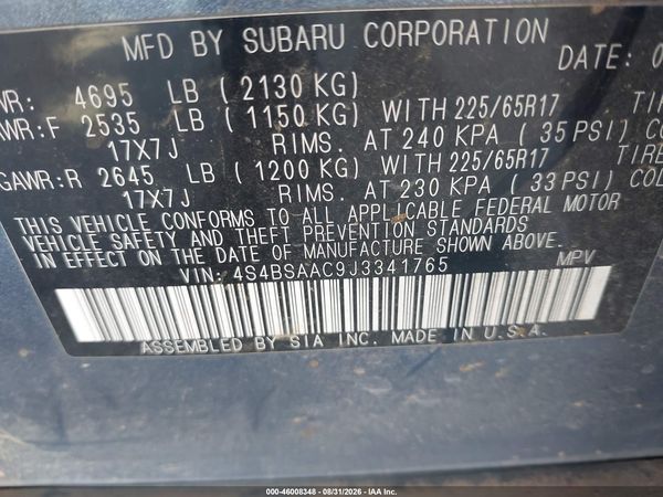 2018 SUBARU OUTBACK 2.5I — I9