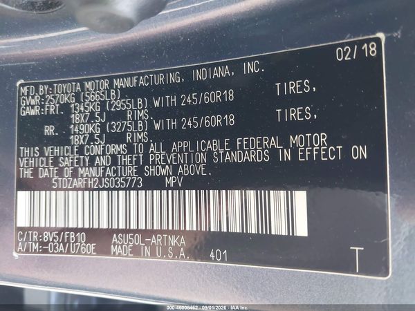 2018 TOYOTA HIGHLANDER LE