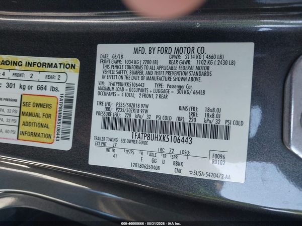 2019 FORD MUSTANG ECOBOOST PREMIUM — I9