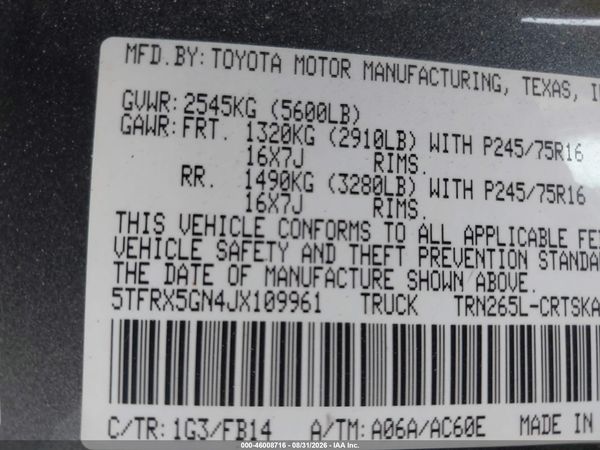 2018 TOYOTA TACOMA SR — I9