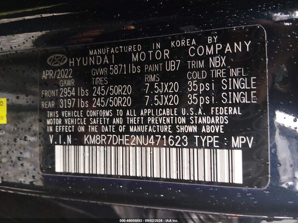 2022 HYUNDAI PALISADE CALLIGRAPHY — I9