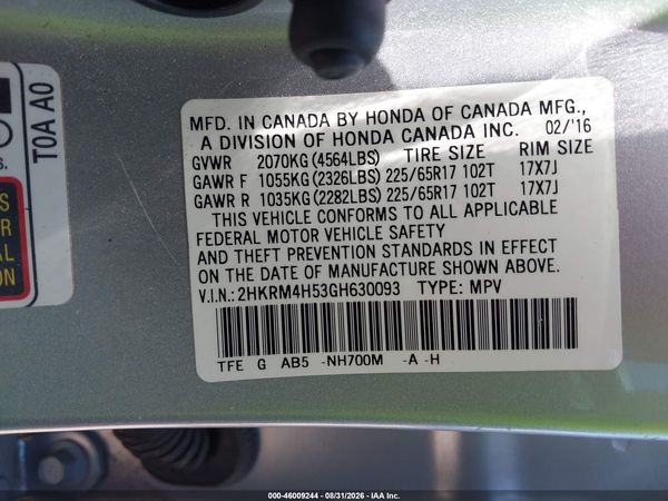 2016 HONDA CR-V EX — I9