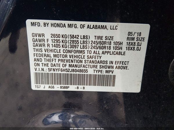 2018 HONDA PILOT EX-L — I9