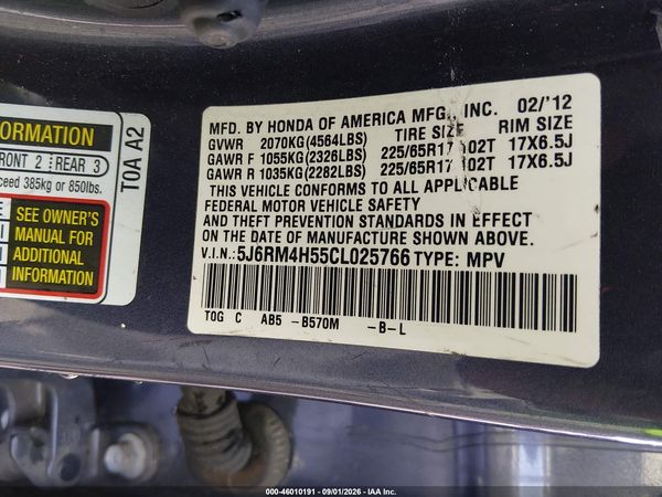 2012 HONDA CR-V EX — I9