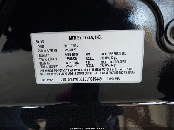 2020 TESLA MODEL Y — I9