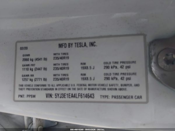 2020 TESLA MODEL 3 — I9
