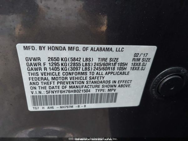 2017 HONDA PILOT EX-L — I9